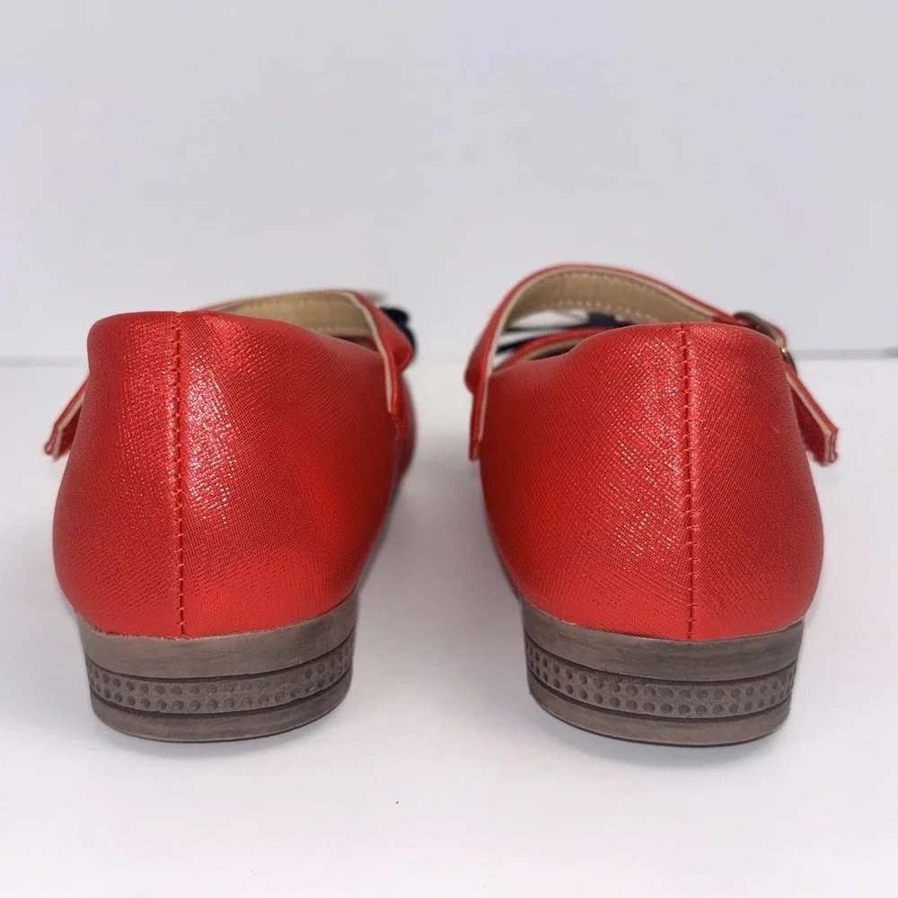 Pipperdoodles Shimmer Red Dress Shoes White Black Bow Gold Buckle EU 35  US 3